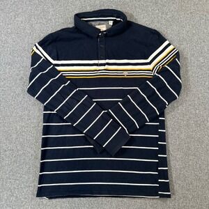 Guess Mens Extra Slim Fit Long Sleeve Striped Polo Shirt Navy Blue Yellow L